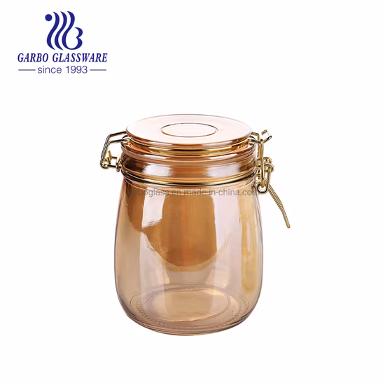 500 ml 700 ml, lebensmittelecht, elektronisches Glas mit Eisenbeschichtung, goldene Farbe, Manson-Glas-Vorratsdosen mit luftdichtem Klemmdeckel für Honig, Trockenfutter, Nudeln, Gewürze